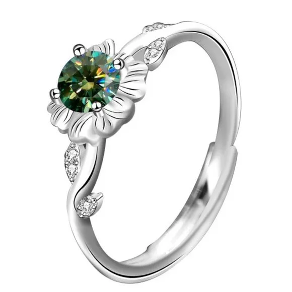 Certified 1/2ct. t.w. Green Moissanite Diamond Sunflower Ring NEW - Picture 1 of 8